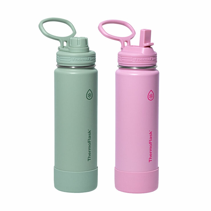 ThermoFlask Stainless Steel Water Bottle 710ml, 2 Pack in 3 Colours