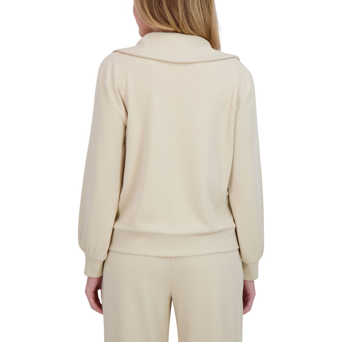 DKNY Ladies Waffle Knit 1/2 Zip in Cream