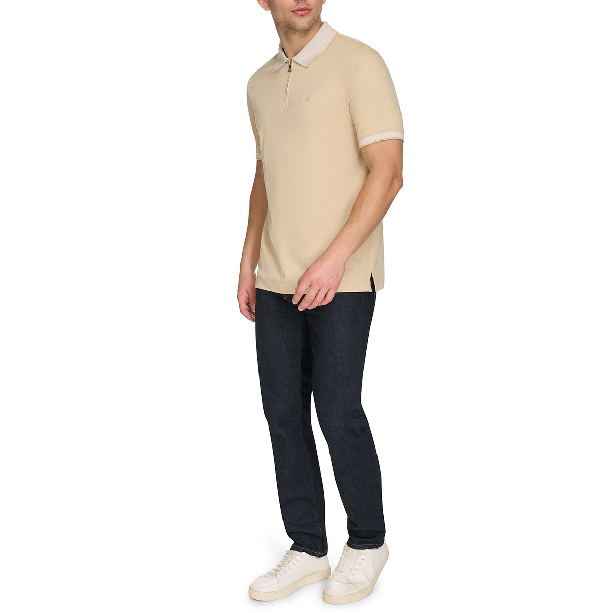 DKNY Men's Zip Collar Polo in Beige, Medium