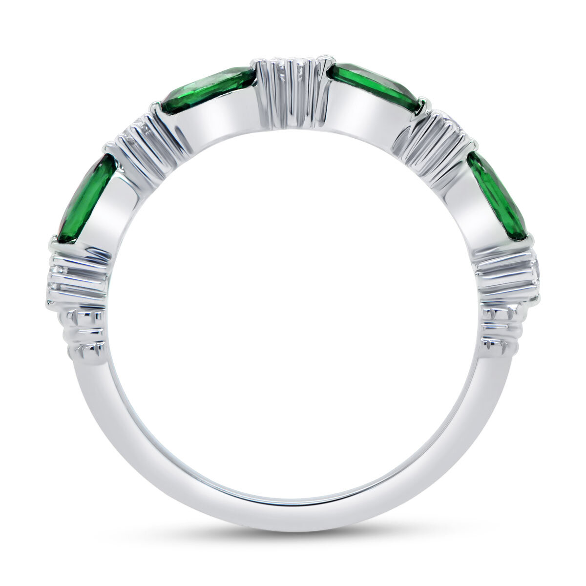 Lab Emerald & 0.25ctw Diamond Ring, 18ct White Gold