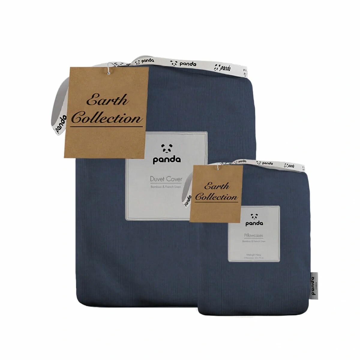 Panda Bamboo & French Linen Navy Duvet Cover Set in 3 Sizes Panda Bamboo & French Linen Navy Duvet Cover Set in 3 Sizes