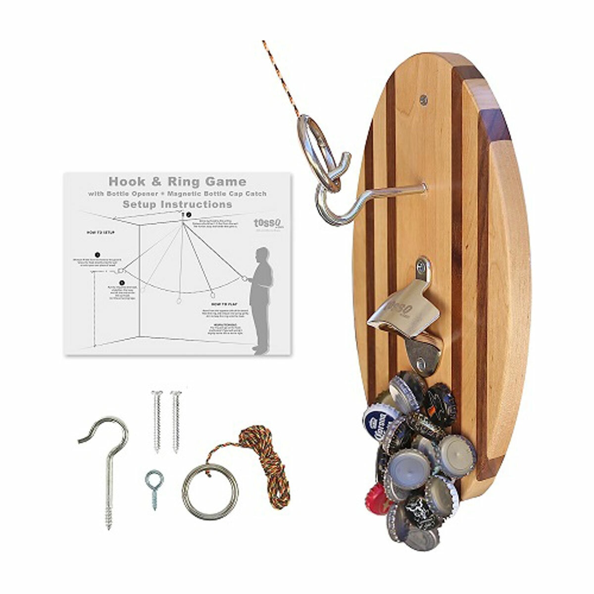 Studio image of the hook and ring game and mounting screws Studio image of the hook and ring game and mounting screws