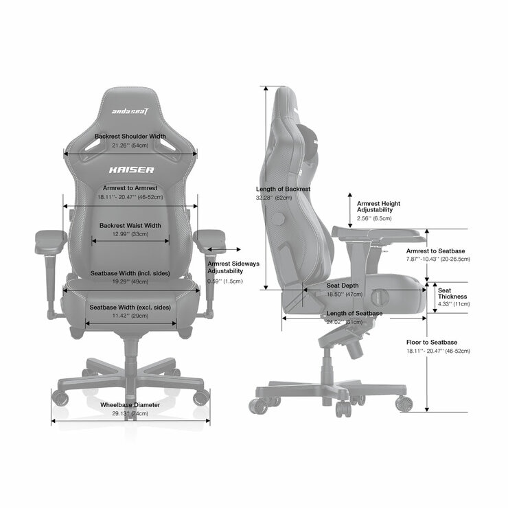 Andaseat Kaiser 4 Chair, Grey - Line Drawing Andaseat Kaiser 4 Chair, Grey - Line Drawing