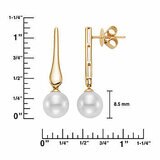 8-8.5mm Cultured Freshwater White Pearl Drop Earrings, 14ct Yellow Gold