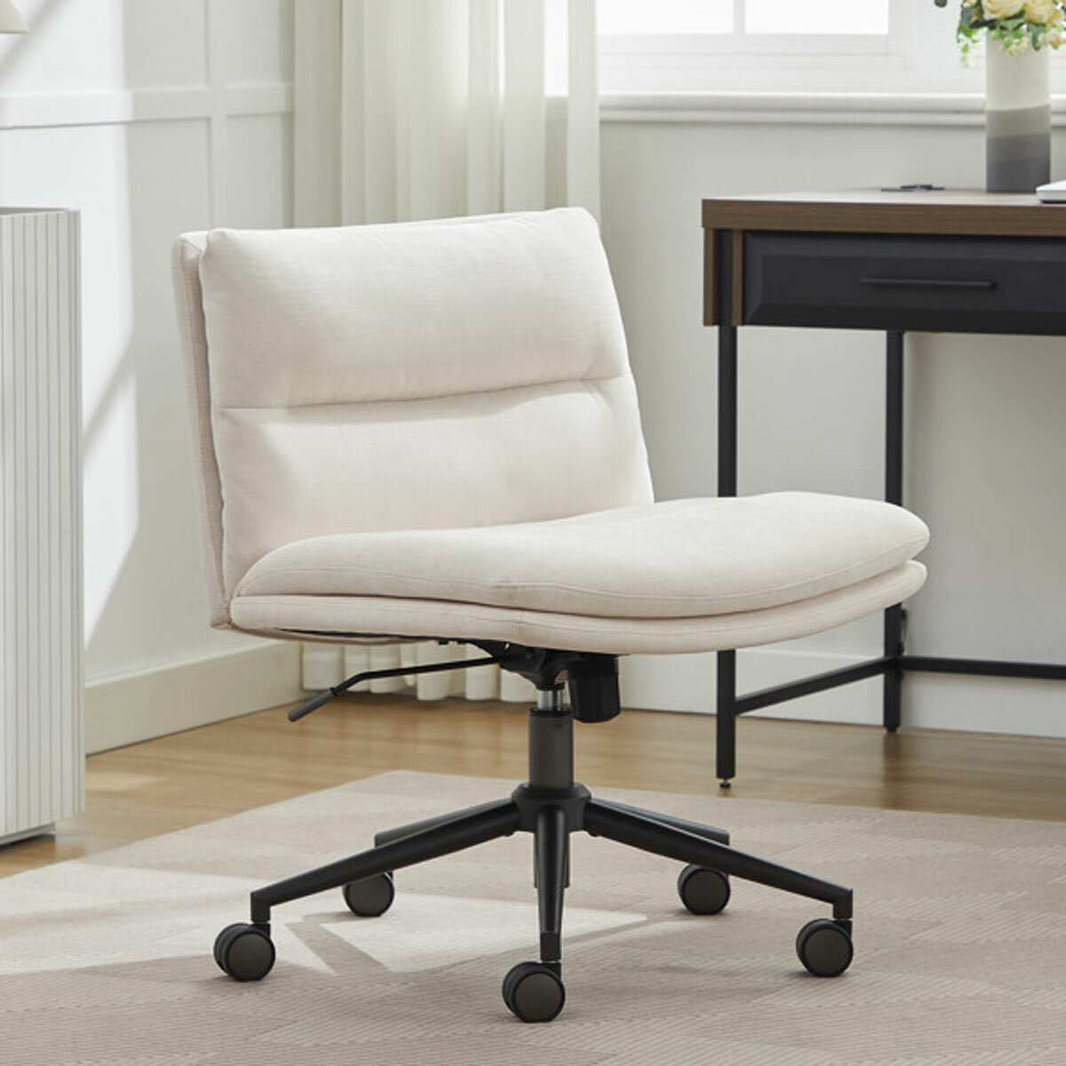 Elle Decor Gracie Criss-Cross Wide Office Chair, Cream