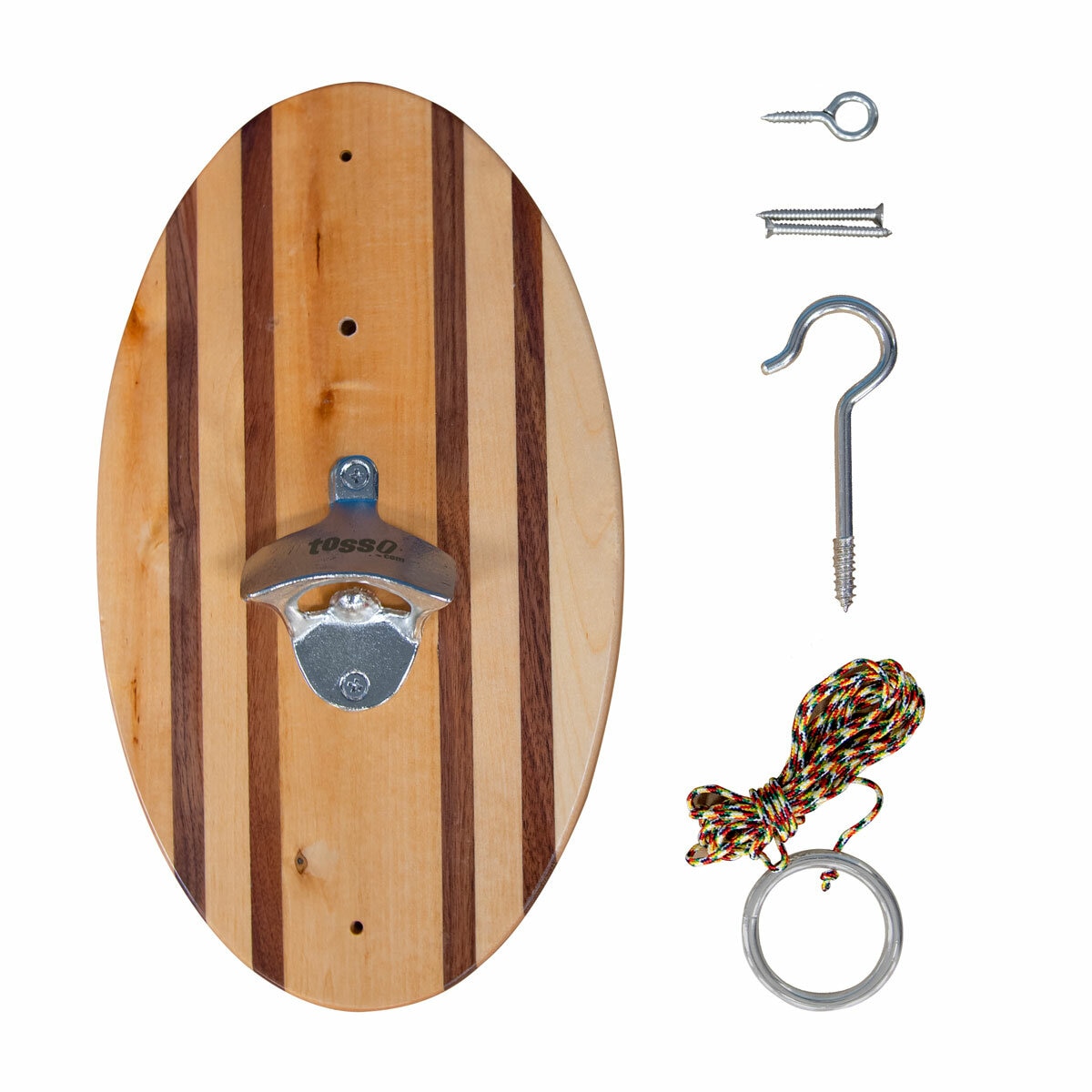 Studio image of the hook and ring game and mounting screws Studio image of the hook and ring game and mounting screws