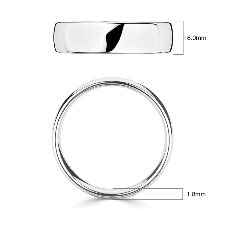 6.0mm Basic Court Wedding band. 18ct White Gold