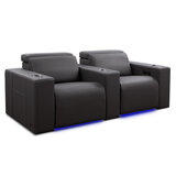 Valencia Barcelona Row of 2 Black Leather Power Reclining Home Theatre Seating