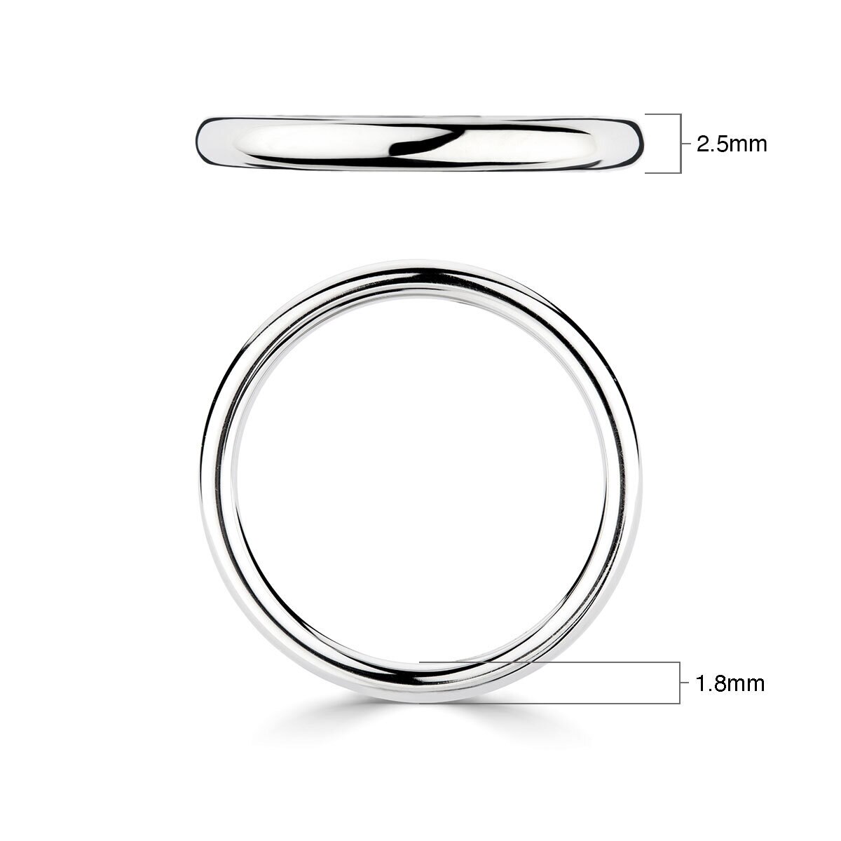 2.5mm Basic Court Wedding band. Platinum