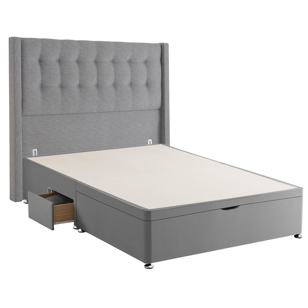 Silentnight Ottoman Divan Base with Bloomsbury Headboard in Slate Grey, King Size