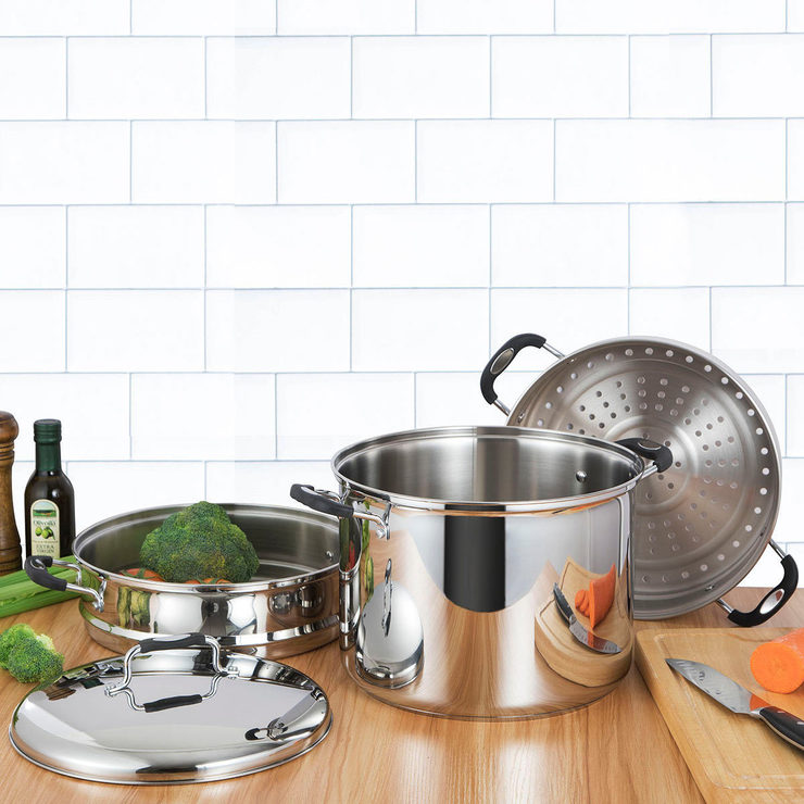 Linkfair Stainless Steel Stockpot with 2 Steamers, 16.1L Costco UK