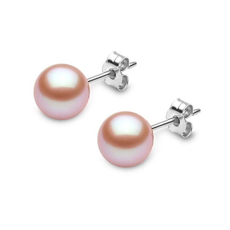 6.5-7mm Cultured Freshwater Peach Pearl Stud Earrings, 18ct White Gold 6.5-7mm Cultured Freshwater Peach Pearl Stud Earrings, 18ct White Gold