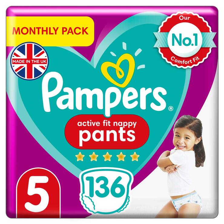 Pampers Active Fit Nappy Pants Size 5, 32 x Monthly 136 Pack Pampers Active Fit Nappy Pants Size 5, 32 x Monthly 136 Pack