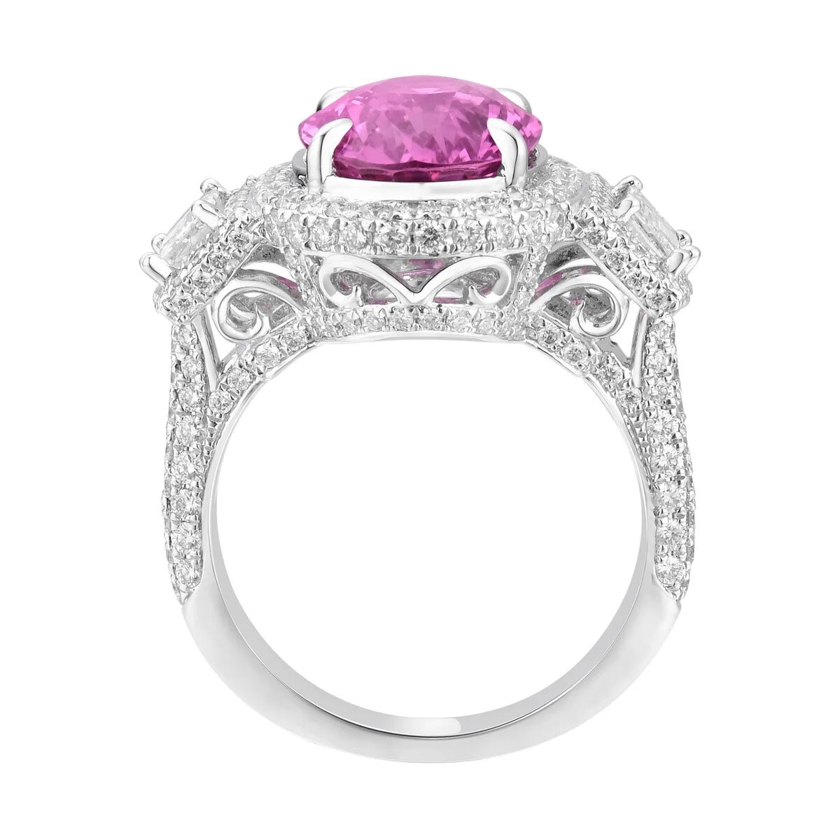 Oval Cut Pink Sapphire & 1.82ctw Diamond Ring, Platinum
