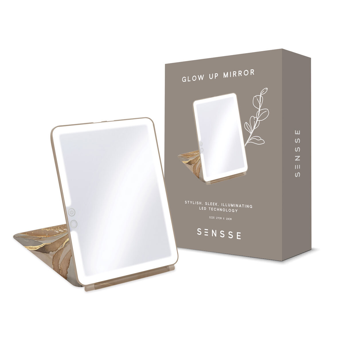 Sensse LED Mirror with USB Recharge Port - Marble
