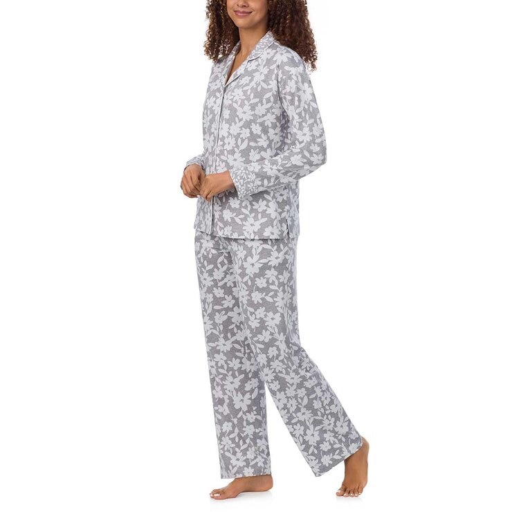 DKNY Women's Notch Collar Pyjama Set in Grey Floral