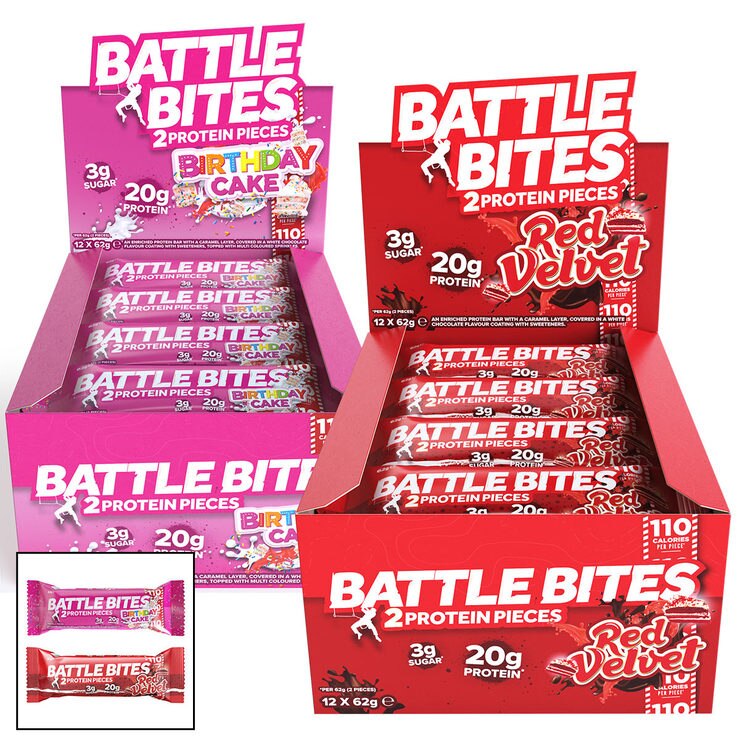 Battle Bites Birthday Cake &amp; Red Velvet Protein Pieces, 24