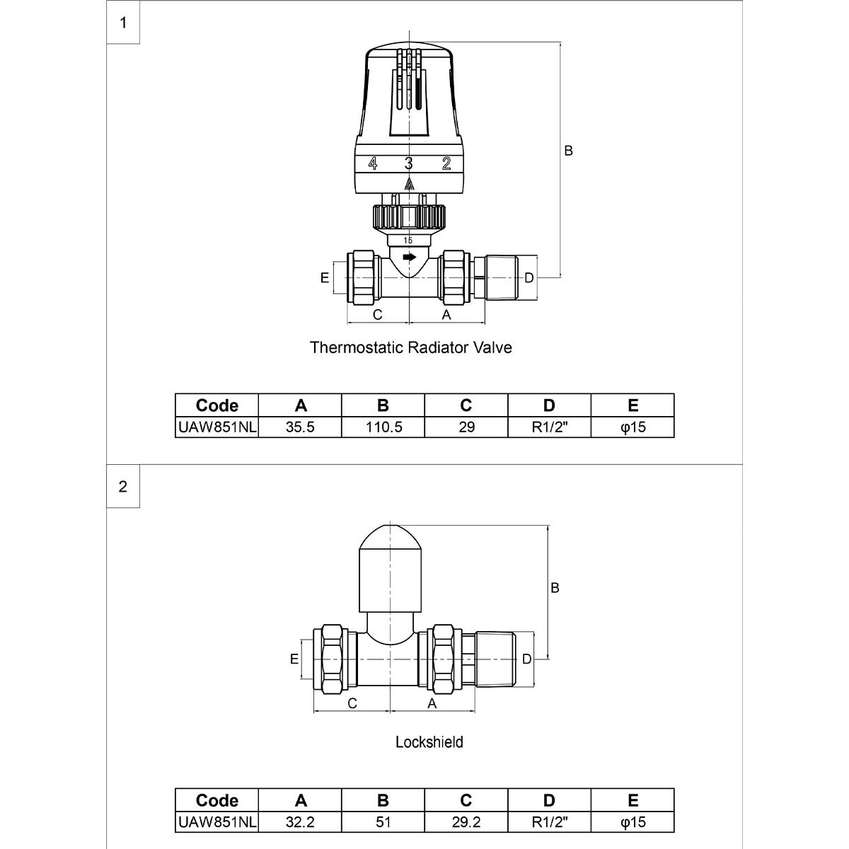 Ultraheat Thermostat Straight Valves + L/S (Set)