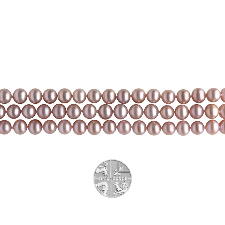 Pink Cultured Freshwater Pearl 3 Strand Necklace, 18ct Yellow Gold