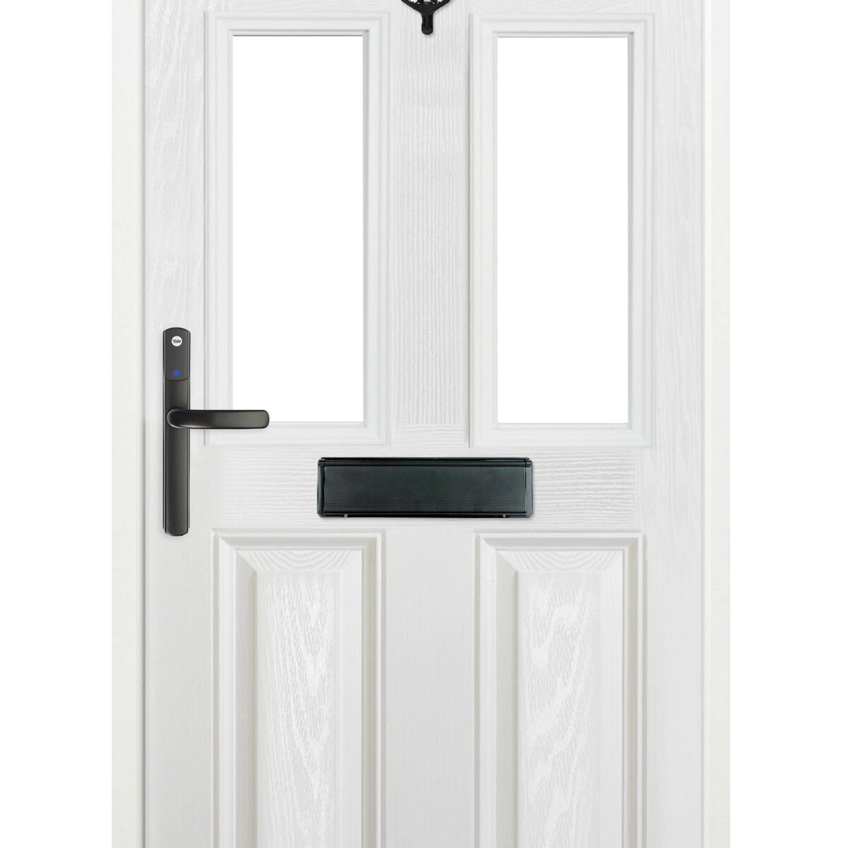 Cut out image of door with handle fitted on white background