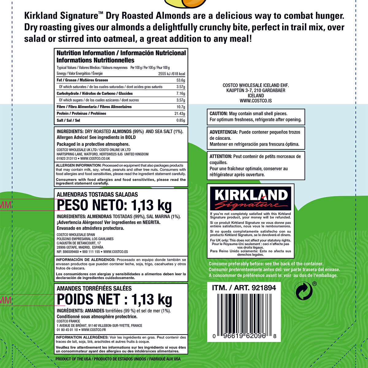 Kirkland Signature Dry Roasted Almonds, 1.13kg