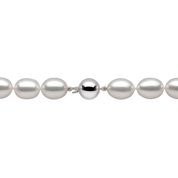 10-10.5mm Cultured Freshwater White Oval Pearl Bracelet, 18ct White Gold