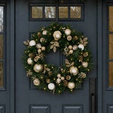 Pre-Lit Decorated Wreath with 50 LED Lights in Metallic Pre-Lit Decorated Wreath with 50 LED Lights in Metallic