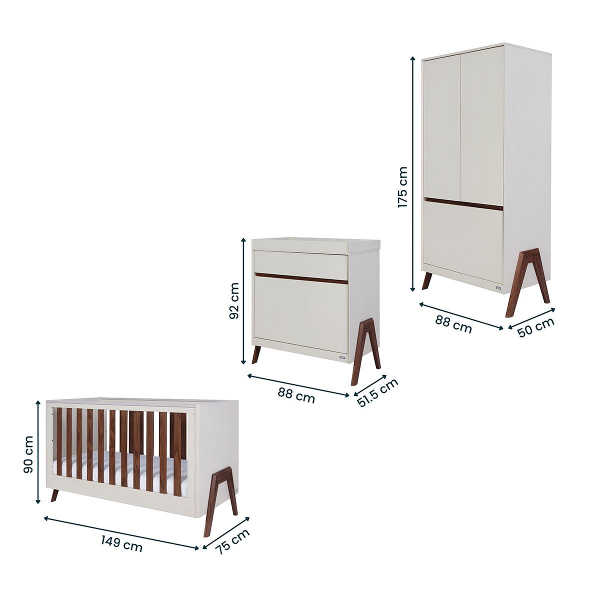 Tutti Bambini Fuori 4 Piece Nursery Set, Sand & Walnut