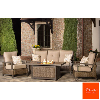Agio Brentwood 4 Piece Fire Deep Seating Patio Set + Cover
