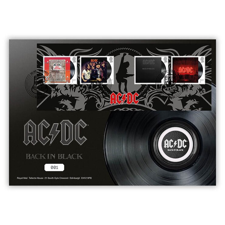 AD/DC Stamps & Medal Cover Back in Black from Royal Mail