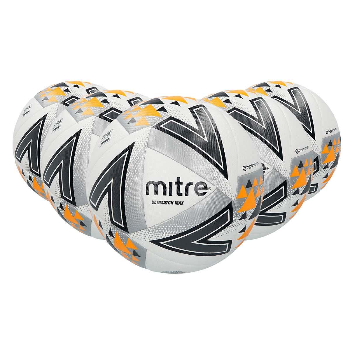 Mitre Ultimatch Max Top-Level Match Football (Size 5) - Pack of 5 With Carry Bag and Pump