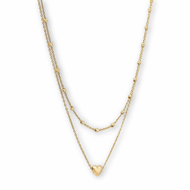 14ct Yellow Gold Double Chain Heart Necklace 14ct Yellow Gold Double Chain Heart Necklace