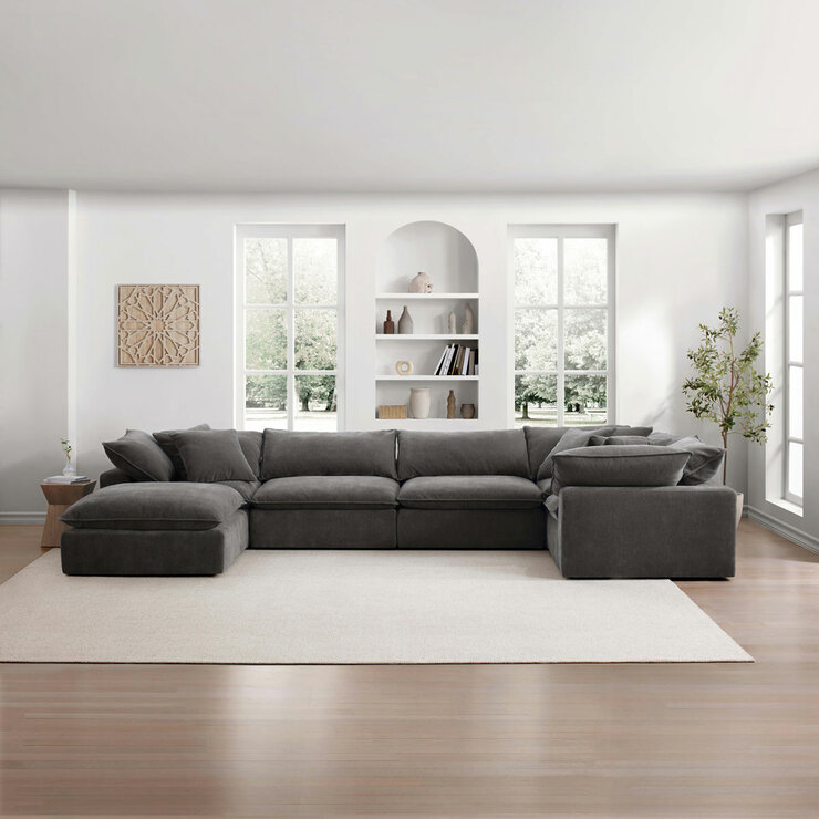 Aiden & Ivy Sereen Dark Grey Fabric 6 Piece Modular Sofa
