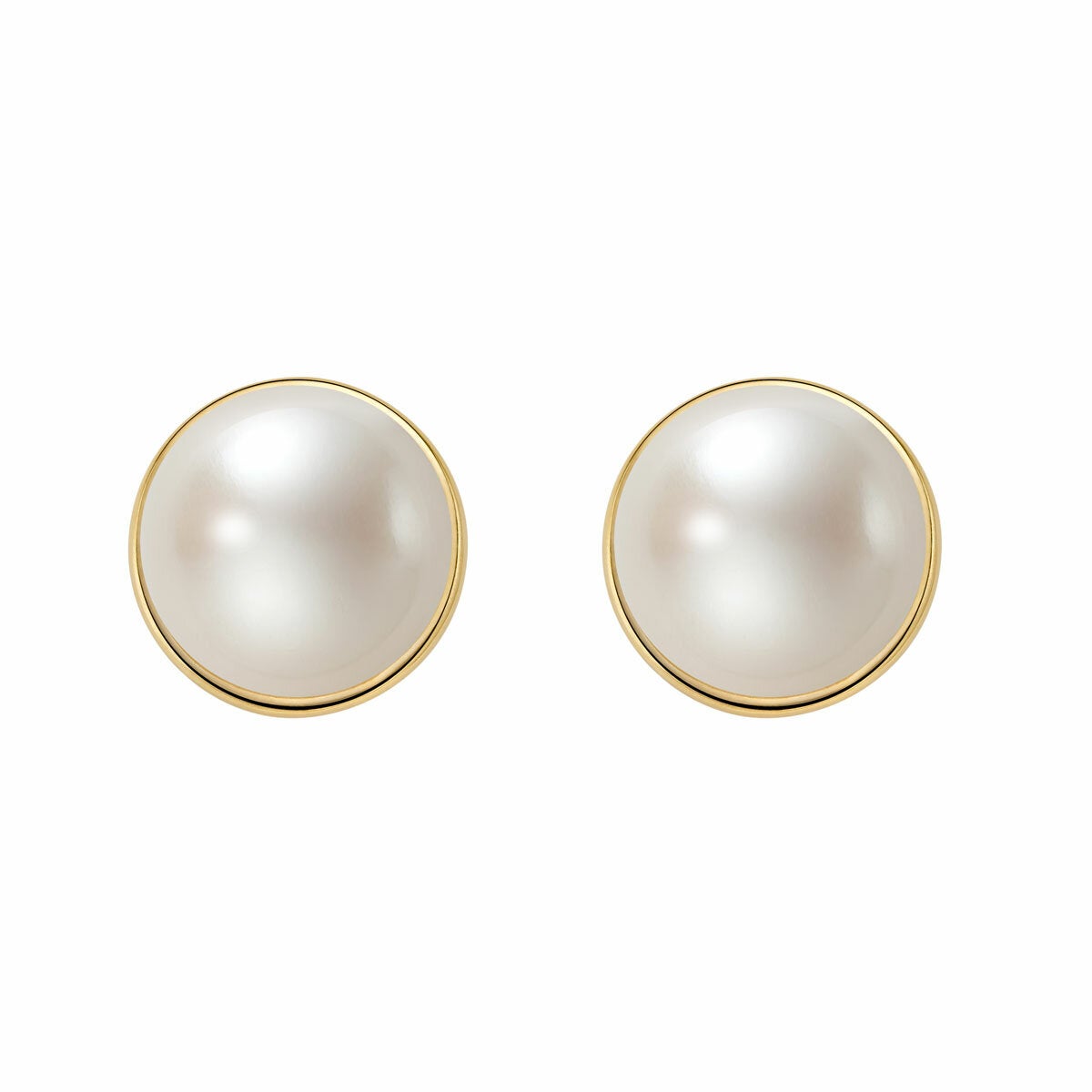 10-10.5mm Cultured Freshwater White Pearl Bezel Earrings, 14ct Yellow Gold