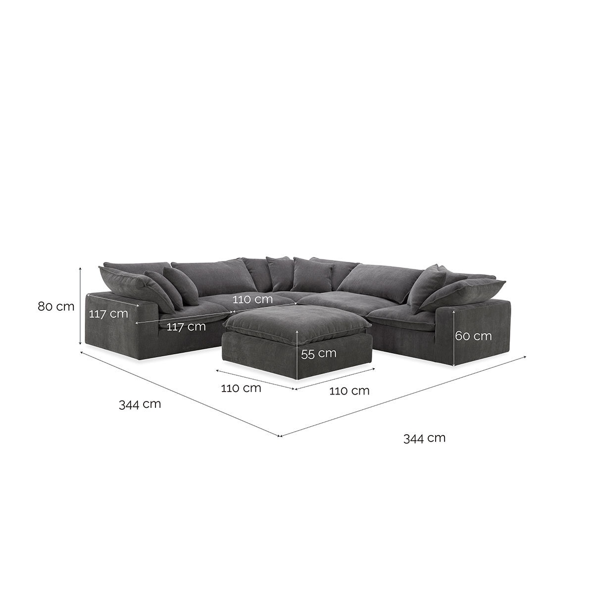 Aiden & Ivy Serene Modular Sofa in Dark Grey