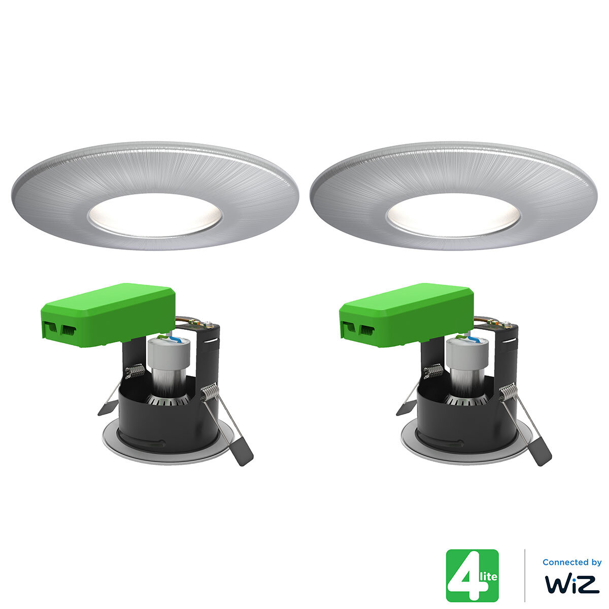 4lite WiZ Connected LED IP65 Fire Rated Downlight, Pack of 2, in Satin Chrome