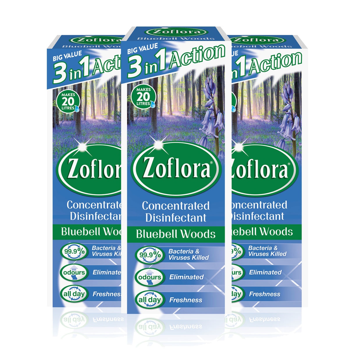 Zoflora Concentrated Disinfectant in Bluebell Woods, 3 x 500ml
