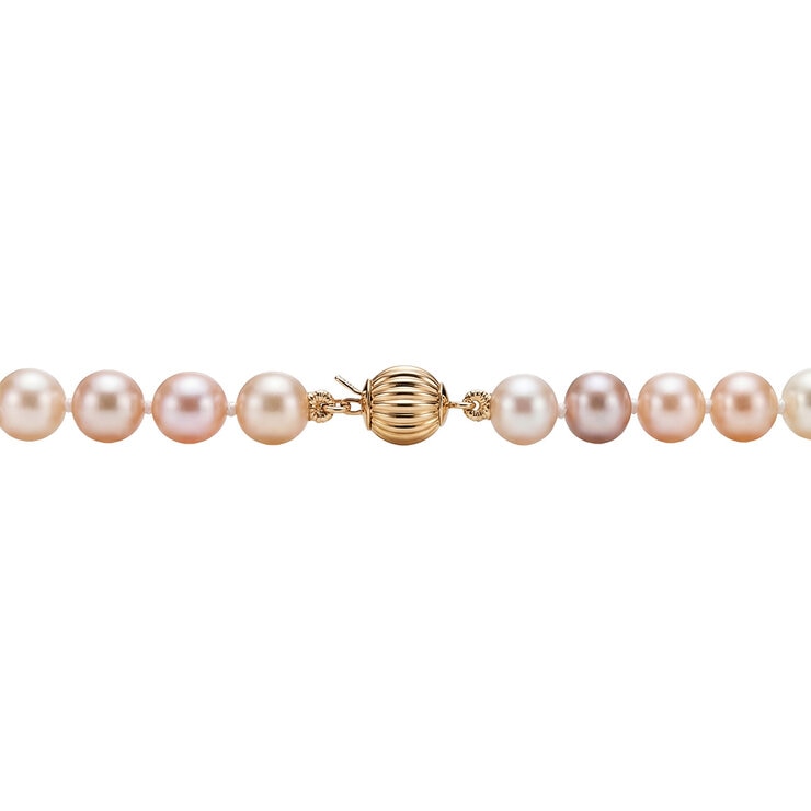 5-5.5mm Cultured Freshwater Pink Pearl Necklace, 14ct Yellow Gold 5-5.5mm Cultured Freshwater Pink Pearl Necklace, 14ct Yellow Gold