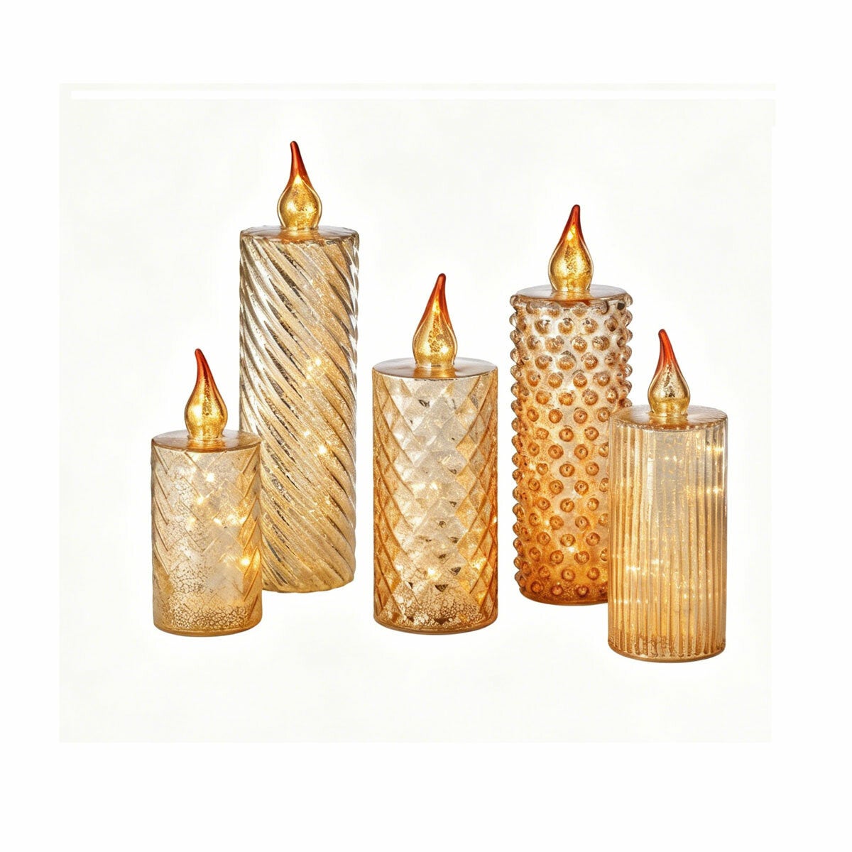 Glass LED Candles In Gold - Set Of 5 Glass LED Candles In Gold - Set Of 5