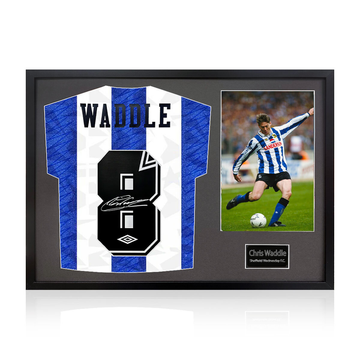 Chris Waddle Signed Framed SWFC Football Shirt including 1 Photo in 2 Options: White or Black Mount