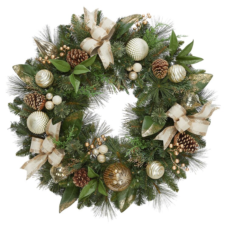 32 Inch (81.3 cm) PreLit Decorated Christmas Wreath With 50 LED Lights