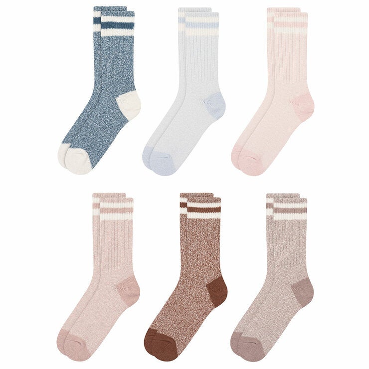 Weatherproof Women's Boot Sock, 6 Pack in Blue, Pink & Brown