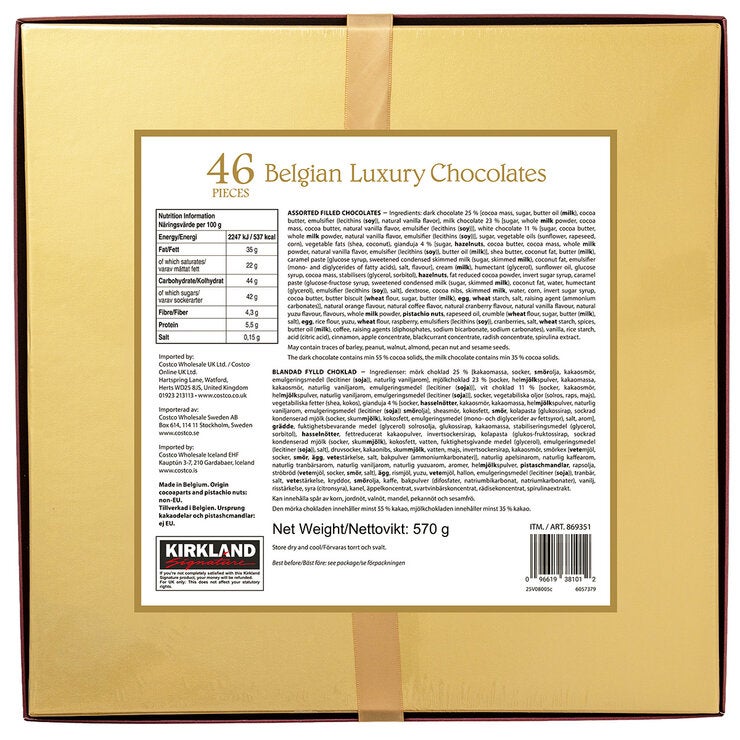 Kirkland Signature Luxury Belgian Chocolates in Gold Gift Box, 570g Kirkland Signature Luxury Belgian Chocolates in Gold Gift Box, 570g
