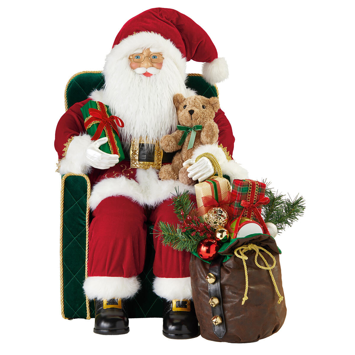 31 Inch (78 cm) Traditional Sitting Fabric Santa in Chair