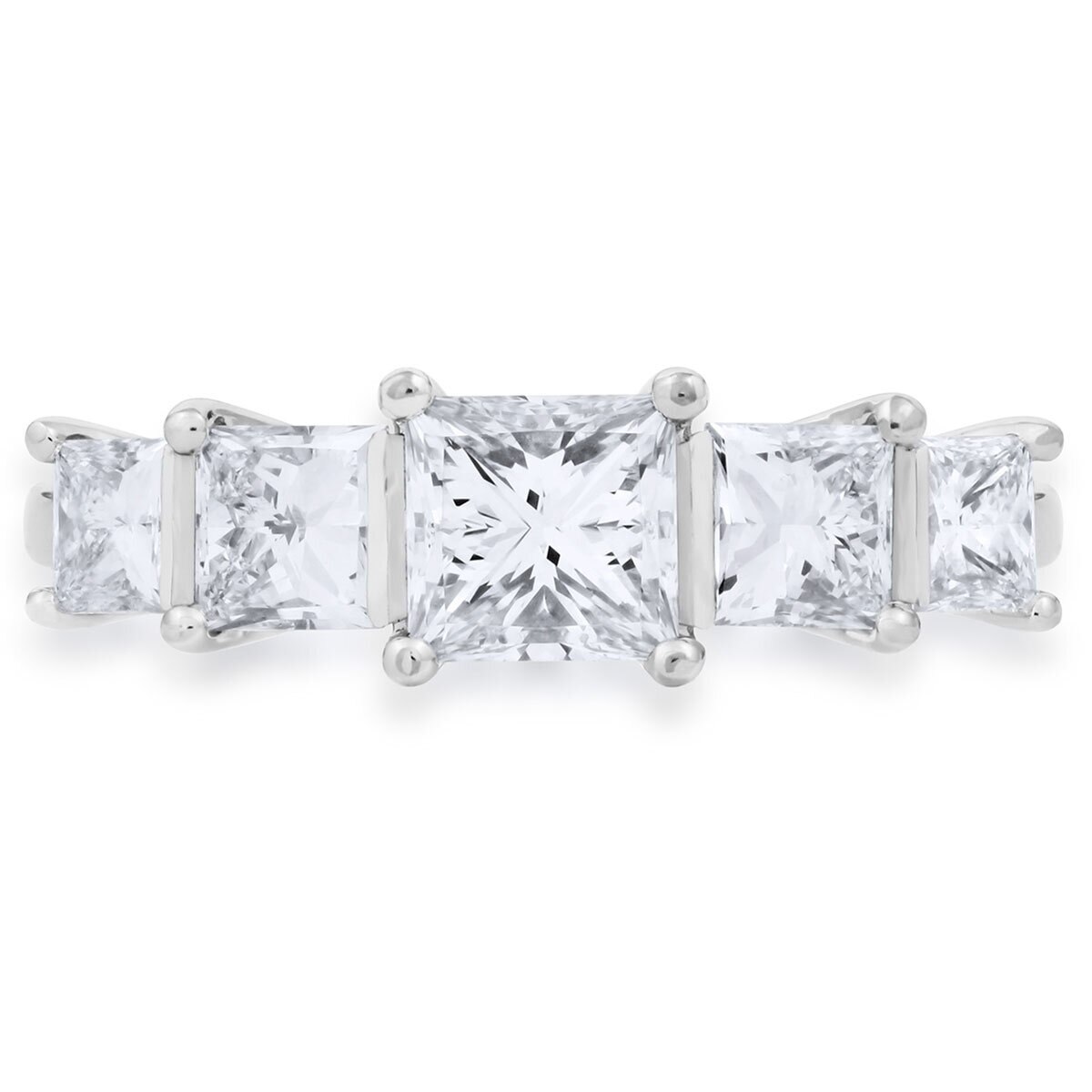 2.00ctw Princess Cut Diamond 5 Stone Ring, 18ct White Gold