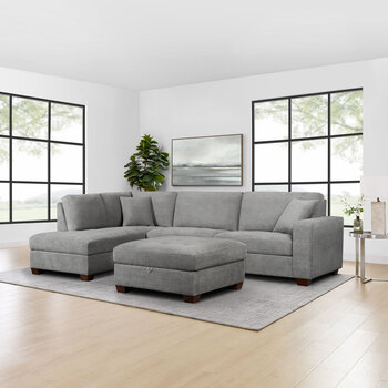 Thomasville Miles Grey Fabric Corner Sofa with Storage Ottoman