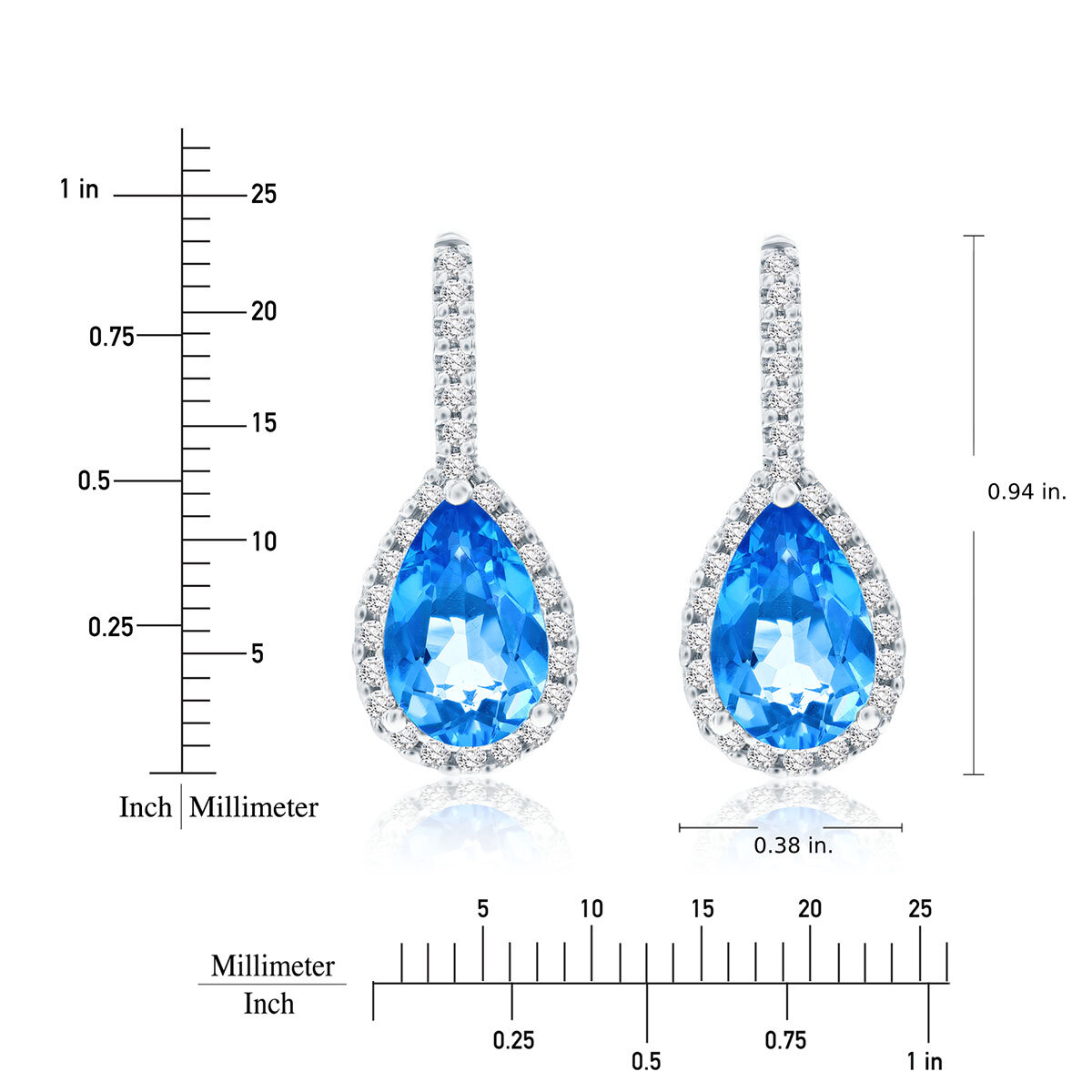 Pear Cut Blue Topaz & 0.47ctw Diamond Earrings, 18ct White Gold