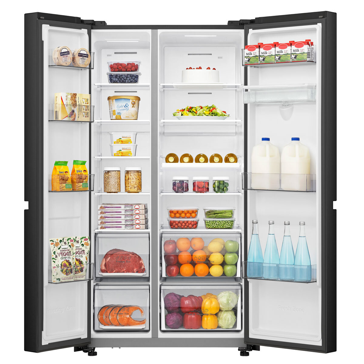 Hisense RS840N4WCE, Side by Side Fridge Freezer with Non Plumbed Water Dispenser, E Rated in Black