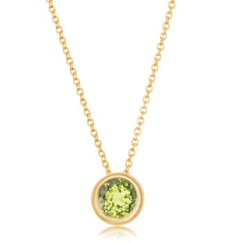 Round Cut Peridot Pendant, 14ct Yellow Gold