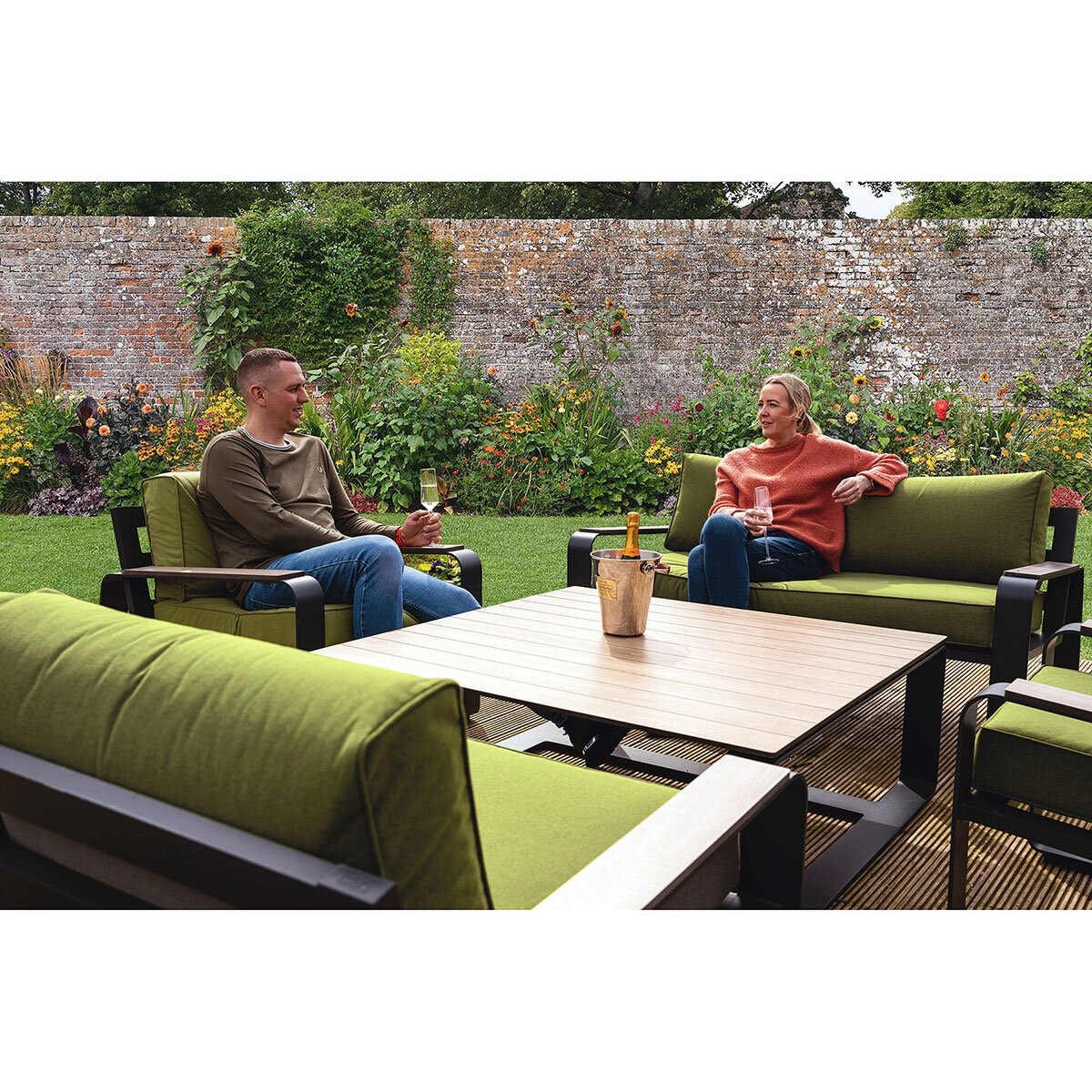 Stone Garden 5 Piece Deep Seating Patio Set in Green